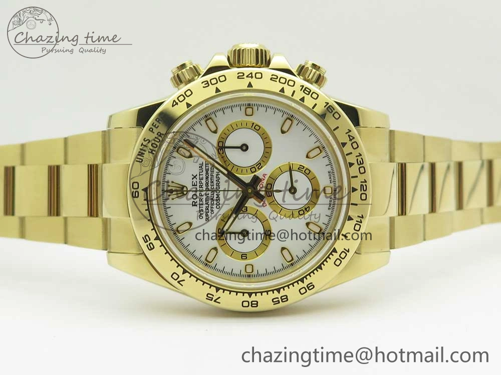 Daytona 116508 ARF 1:1 Best Edition YG Plated 904L SS Case and Bracelet White Dial A4130 Super Clone V2