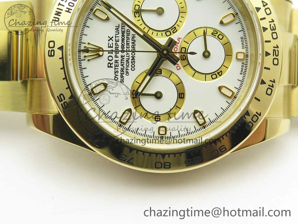 Daytona 116508 ARF 1:1 Best Edition YG Plated 904L SS Case and Bracelet White Dial A4130 Super Clone V2