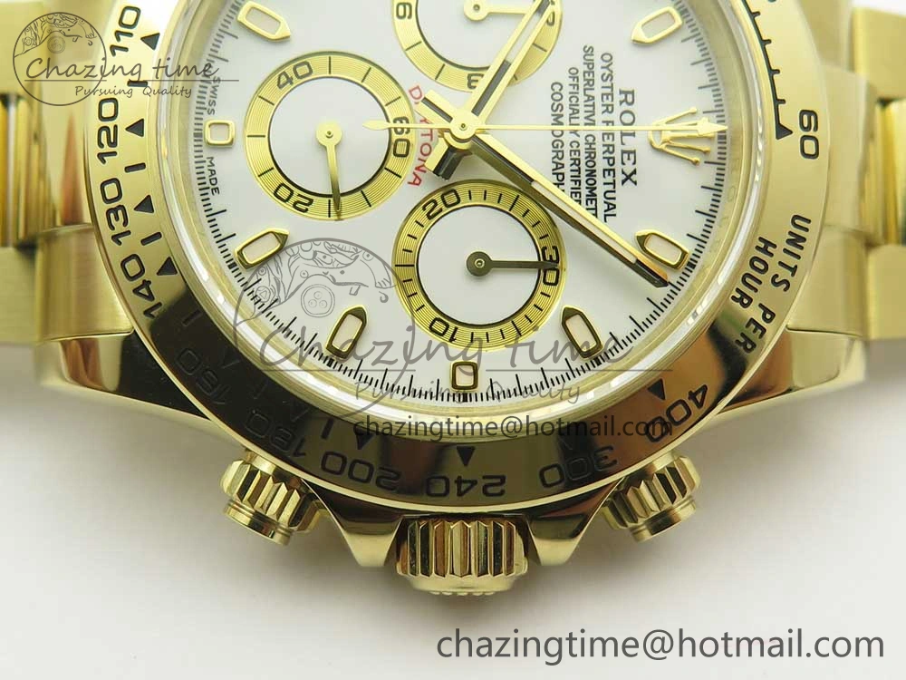 Daytona 116508 ARF 1:1 Best Edition YG Plated 904L SS Case and Bracelet White Dial A4130 Super Clone V2