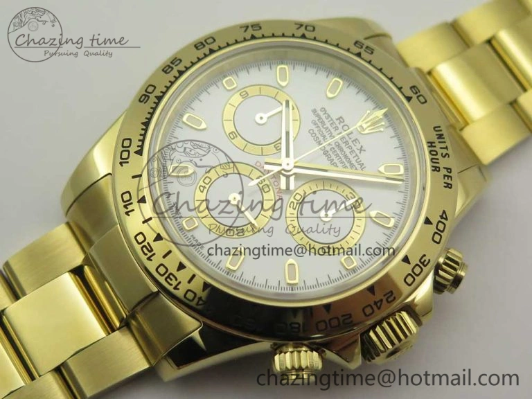 Daytona 116508 ARF 1:1 Best Edition YG Plated 904L SS Case and Bracelet White Dial A4130 Super Clone V2