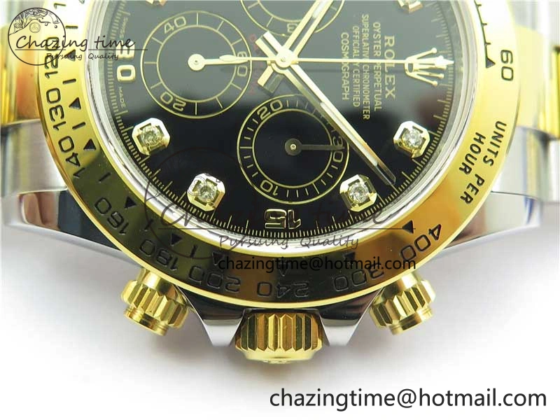 Daytona 116508 SS YG Noob 1:1 Best Edition 904L SS YG Case and Bracelet Black Crystal Dial SA4130