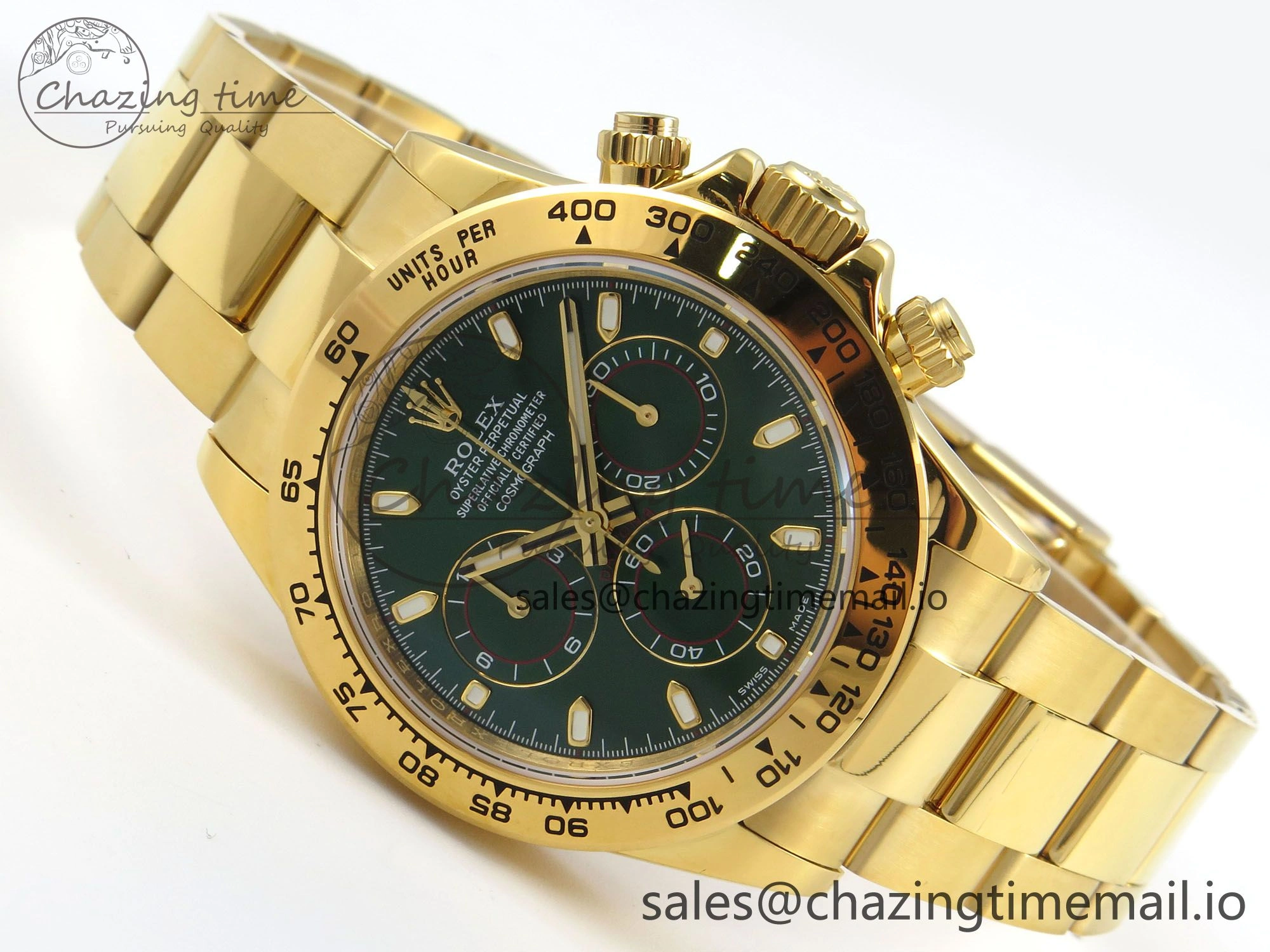 Daytona 116508 YG 3CF 1:1 Best Edition YG Bezel Green Dial on YG Bracelet SH4130 V2(Mod Version)