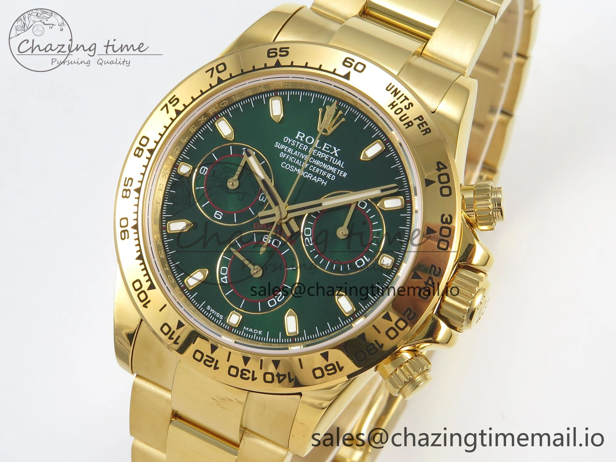 Daytona 116508 YG 3CF 1:1 Best Edition YG Bezel Green Dial on YG Bracelet SH4130 V2(Mod Version)