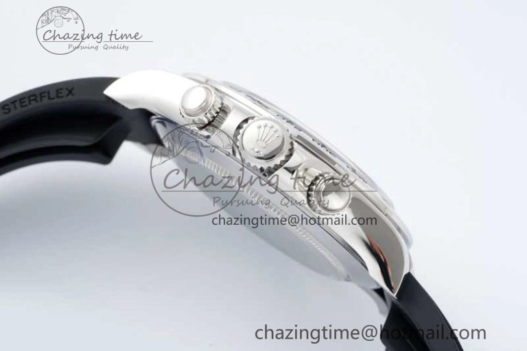Daytona 116509 Clean 1:1 Best Edition 904L SS Case Silver Black Dial on Rubber Strap SA4130 V2