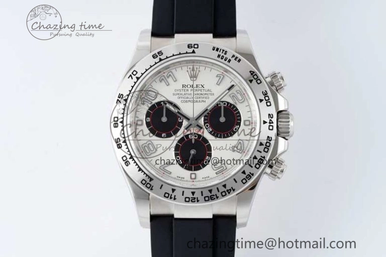 Daytona 116509 Clean 1:1 Best Edition 904L SS Case Silver Black Dial on Rubber Strap SA4130 V2