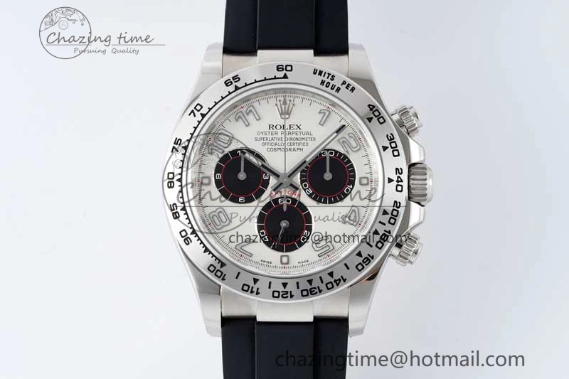 Daytona 116509 Clean 1:1 Best Edition 904L SS Case Silver Black Dial on Rubber Strap SA4130 V2