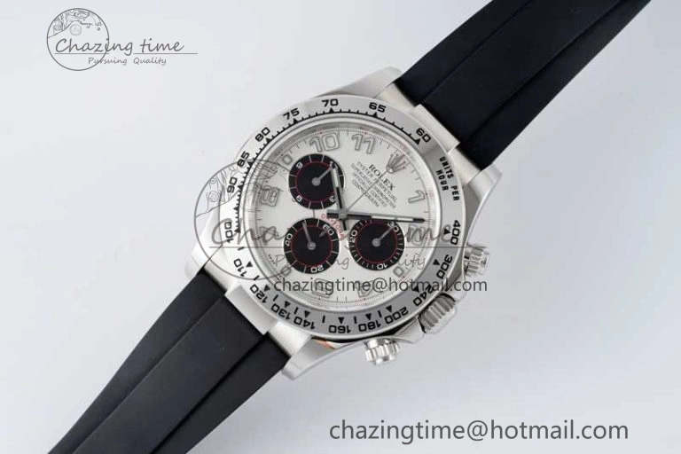 Daytona 116509 Clean 1:1 Best Edition 904L SS Case Silver Black Dial on Rubber Strap SA4130 V2