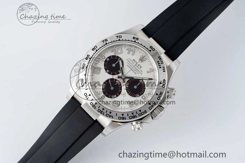 Daytona 116509 Clean 1:1 Best Edition 904L SS Case Silver Black Dial on Rubber Strap SA4130 V2
