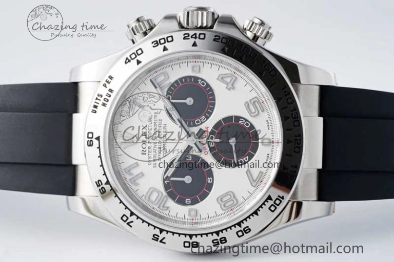 Daytona 116509 Clean 1:1 Best Edition 904L SS Case Silver Black Dial on Rubber Strap SA4130 V2