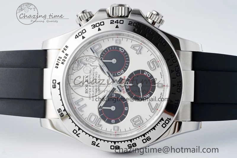 Daytona 116509 Clean 1:1 Best Edition 904L SS Case Silver Black Dial on Rubber Strap SA4130 V2