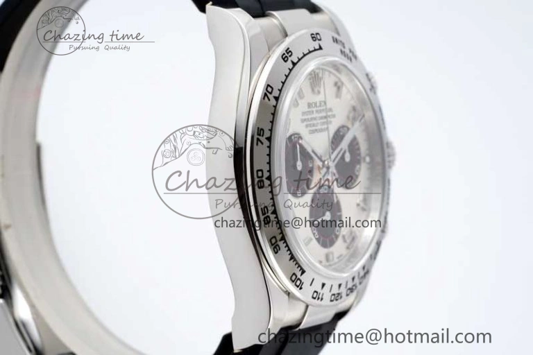 Daytona 116509 Clean 1:1 Best Edition 904L SS Case Silver Black Dial on Rubber Strap SA4130 V2