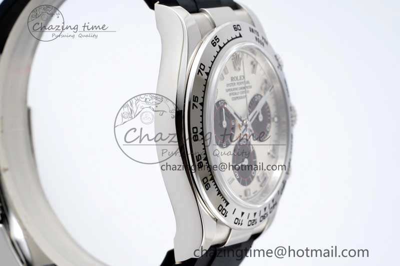 Daytona 116509 Clean 1:1 Best Edition 904L SS Case Silver Black Dial on Rubber Strap SA4130 V2