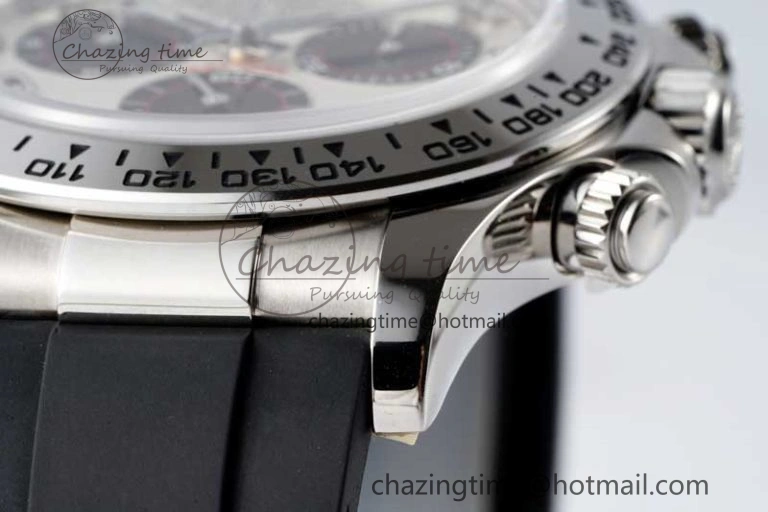 Daytona 116509 Clean 1:1 Best Edition 904L SS Case Silver Black Dial on Rubber Strap SA4130 V2