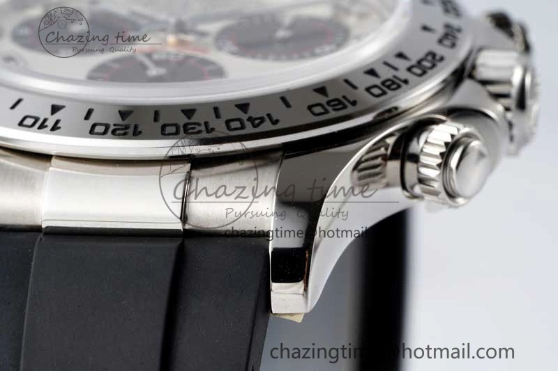 Daytona 116509 Clean 1:1 Best Edition 904L SS Case Silver Black Dial on Rubber Strap SA4130 V2