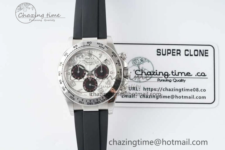 Daytona 116509 Clean 1:1 Best Edition 904L SS Case Silver Black Dial on Rubber Strap SA4130 V2