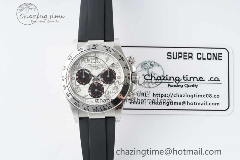 Daytona 116509 Clean 1:1 Best Edition 904L SS Case Silver Black Dial on Rubber Strap SA4130 V2