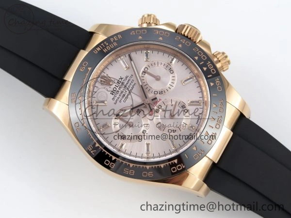 Daytona 116515 1:1 Best Edition Clean Factory Black Ceramic Bezel Champagne Diamond Markers Dial on Oysterflex Rubber Strap A4130