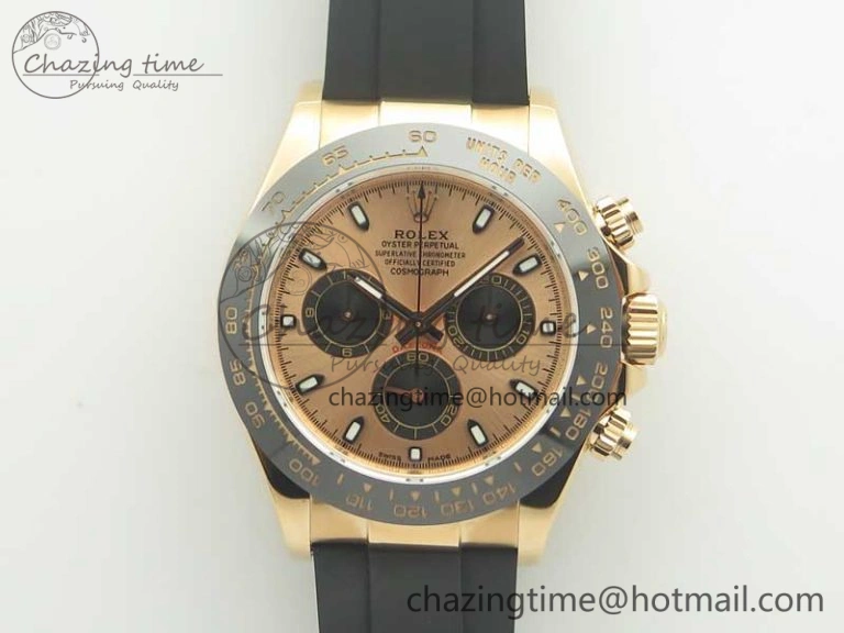 Daytona 116515 ARF 1:1 Best Edition Rose Gold Dial On Black Rubber Strap A4130 Super Clone V2