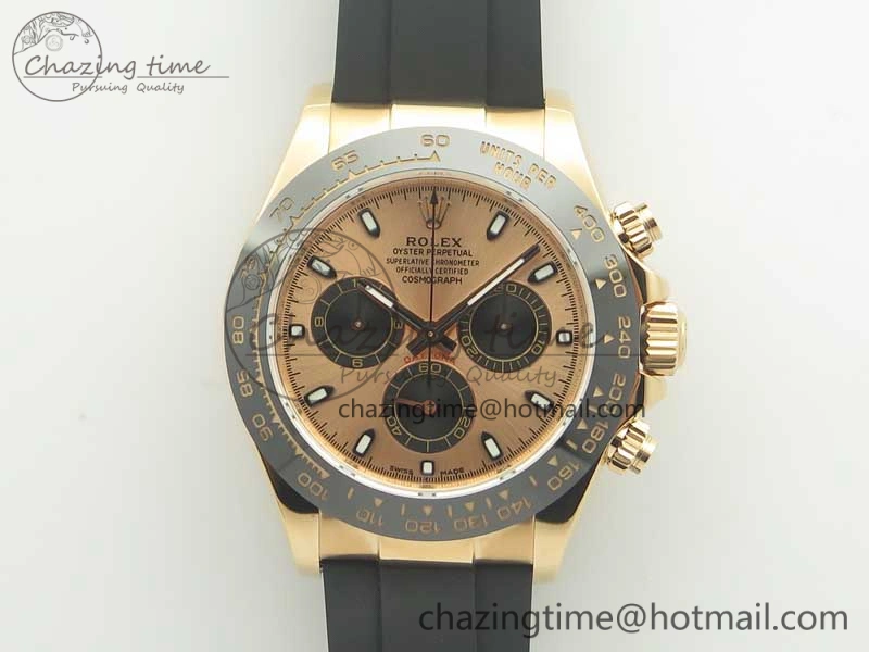 Daytona 116515 ARF 1:1 Best Edition Rose Gold Dial On Black Rubber Strap A4130 Super Clone V2