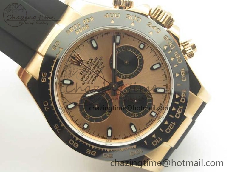 Daytona 116515 ARF 1:1 Best Edition Rose Gold Dial On Black Rubber Strap A4130 Super Clone V2