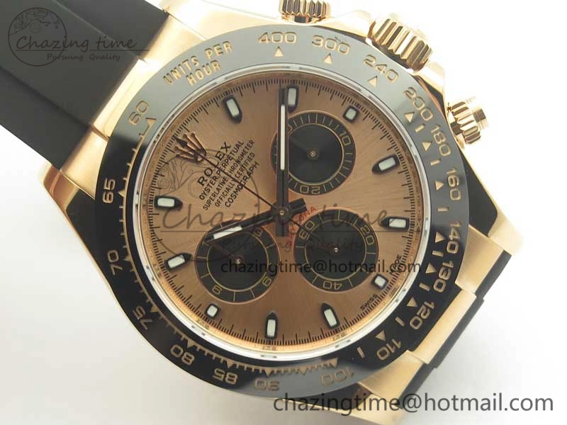 Daytona 116515 ARF 1:1 Best Edition Rose Gold Dial On Black Rubber Strap A4130 Super Clone V2