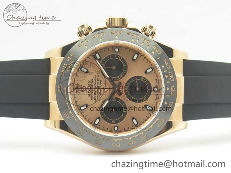 Daytona 116515 ARF 1:1 Best Edition Rose Gold Dial On Black Rubber Strap A4130 Super Clone V2