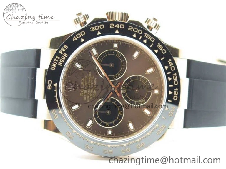Daytona 116515 Noob 1:1 Best Edition Chocolate Dial Lume Markers on Black Rubber Strap SA4130 (Free Extra Strap) V3