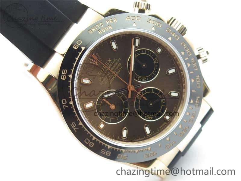 Daytona 116515 Noob 1:1 Best Edition Chocolate Dial Lume Markers on Black Rubber Strap SA4130 (Free Extra Strap) V3