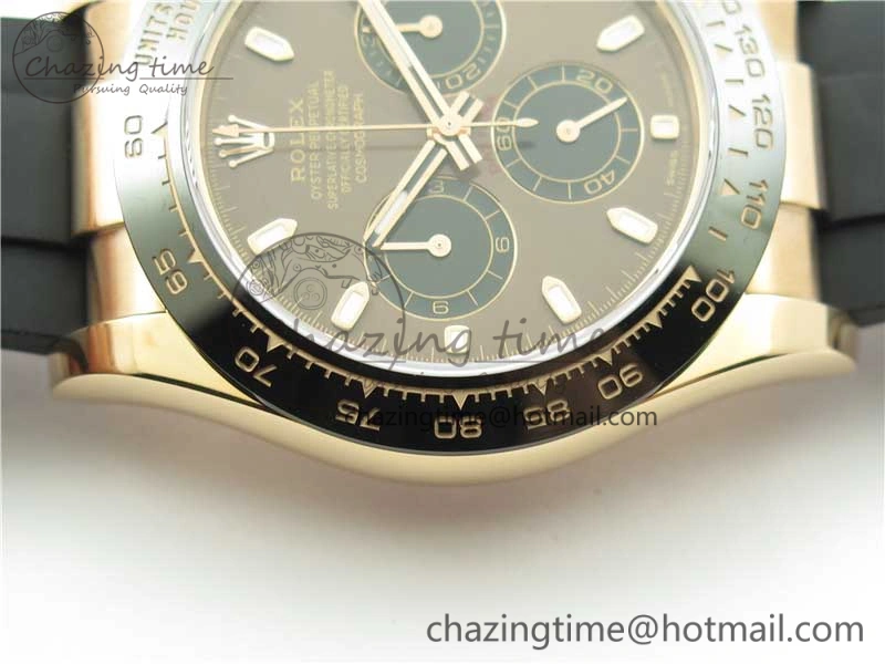 Daytona 116515 Noob 1:1 Best Edition Chocolate Dial Lume Markers on Black Rubber Strap SA4130 (Free Extra Strap) V3