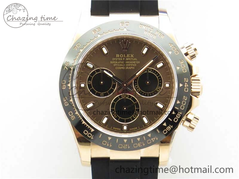 Daytona 116515 Noob 1:1 Best Edition Chocolate Dial Lume Markers on Black Rubber Strap SA4130 (Free Extra Strap) V3