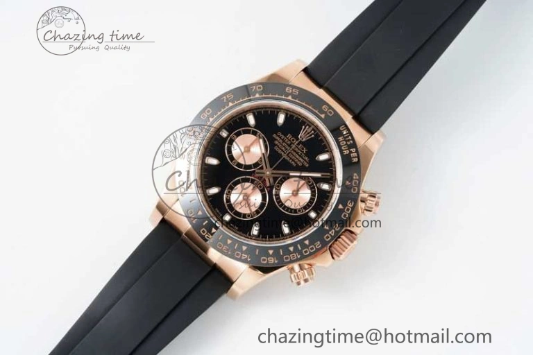 Daytona 116515 QF 1:1 Best Edition Black RG Dial on Oysterflex Rubber Strap SA4130