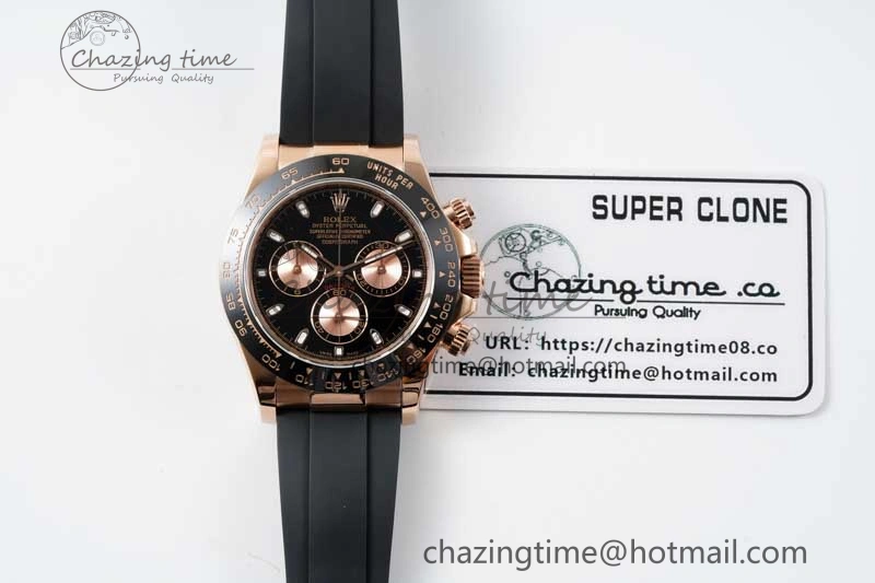 Daytona 116515 QF 1:1 Best Edition Black RG Dial on Oysterflex Rubber Strap SA4130
