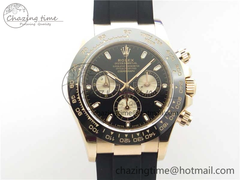 Daytona 116515 RG 904L Noob 1:1 Best Edition Black Dial On Black Rubber Strap SA4130 (Free Extra Strap) V3