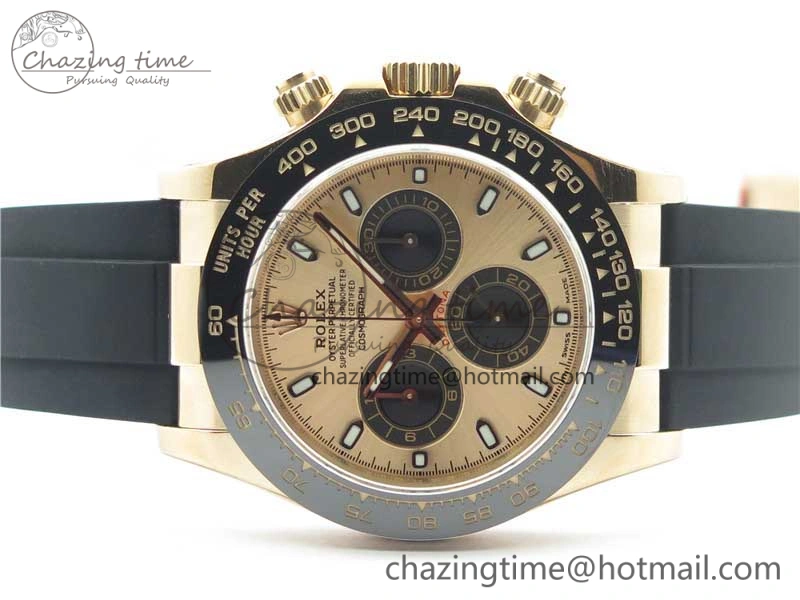 Daytona 116515 RG 904L Noob 1:1 Best Edition Rose Gold Dial On Black Rubber Strap SA4130 (Free Extra Strap) V3