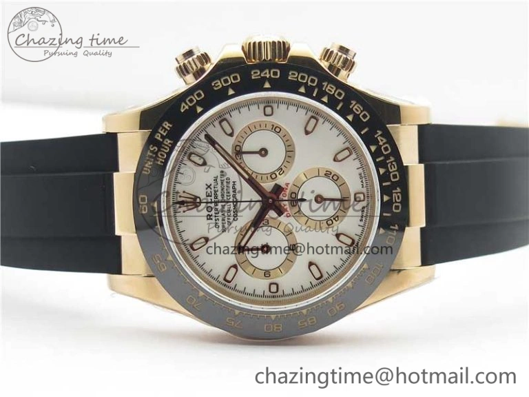 Daytona 116515 RG 904L Noob 1:1 Best Edition White Dial On Black Rubber Strap SA4130 (Free Extra Strap) V3