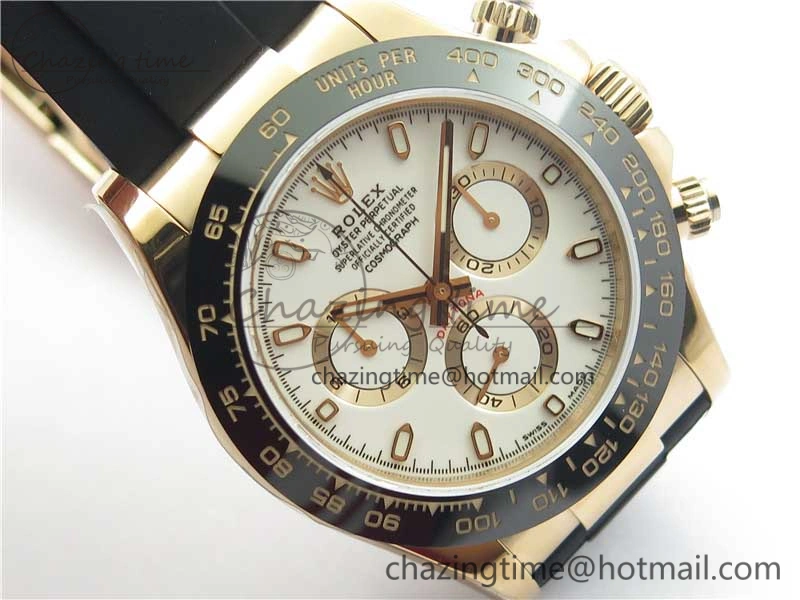 Daytona 116515 RG 904L Noob 1:1 Best Edition White Dial On Black Rubber Strap SA4130 (Free Extra Strap) V3