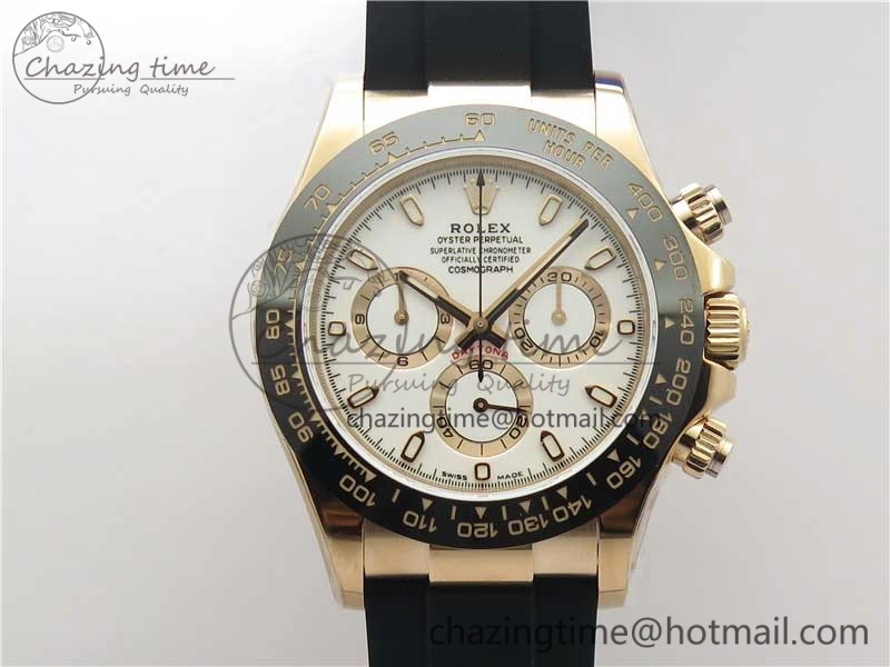 Daytona 116515 RG 904L Noob 1:1 Best Edition White Dial On Black Rubber Strap SA4130 (Free Extra Strap) V3