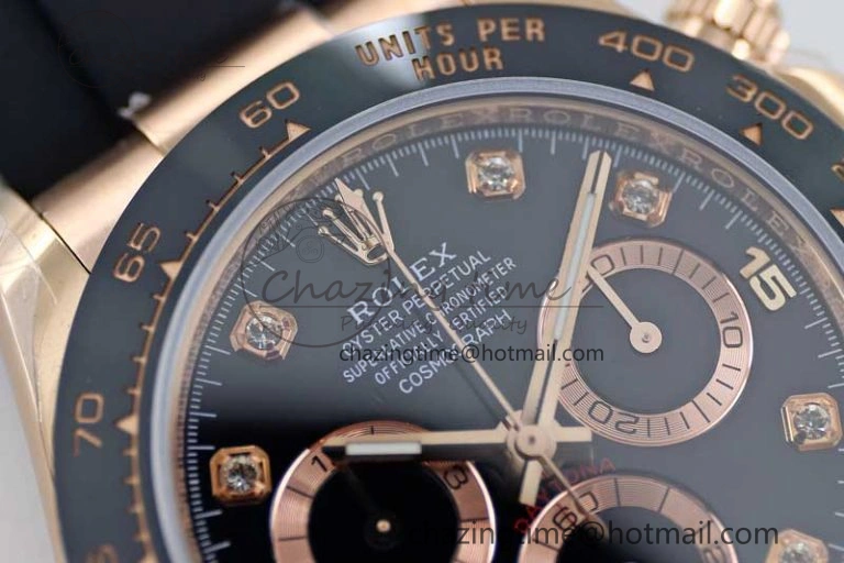 Daytona 116515 RG TWF 1:1 Best Edition 904L Steel Black  RG Diamonds Dial on Oysterflex Strap A7750