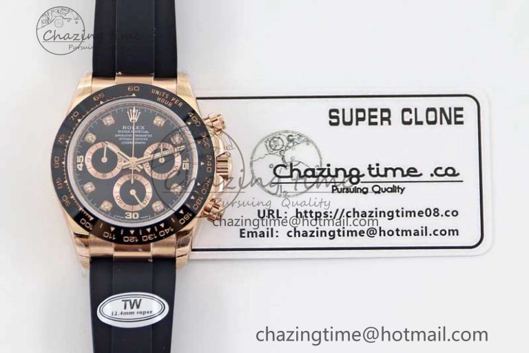 Daytona 116515 RG TWF 1:1 Best Edition 904L Steel Black  RG Diamonds Dial on Oysterflex Strap A7750
