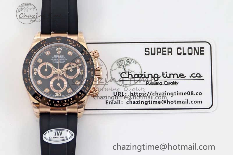 Daytona 116515 RG TWF 1:1 Best Edition 904L Steel Black  RG Diamonds Dial on Oysterflex Strap A7750