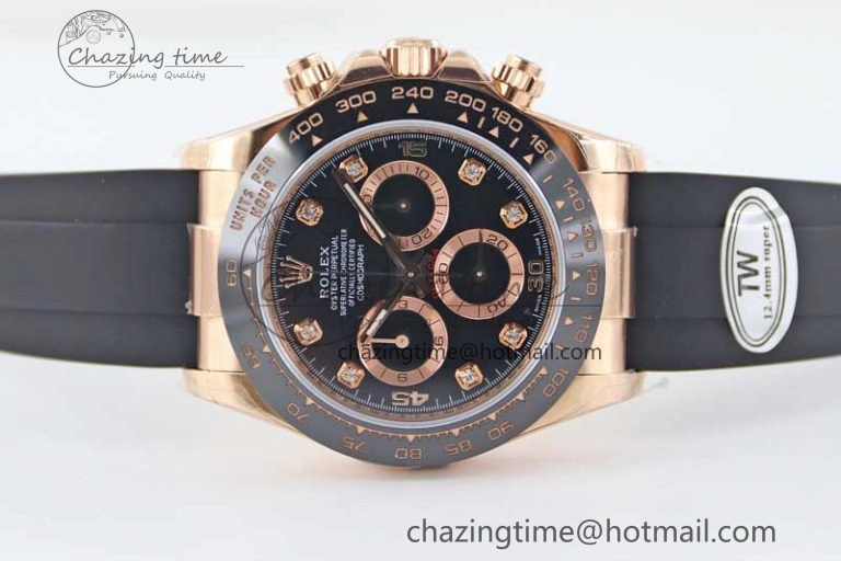Daytona 116515 RG TWF 1:1 Best Edition 904L Steel Black  RG Diamonds Dial on Oysterflex Strap A7750