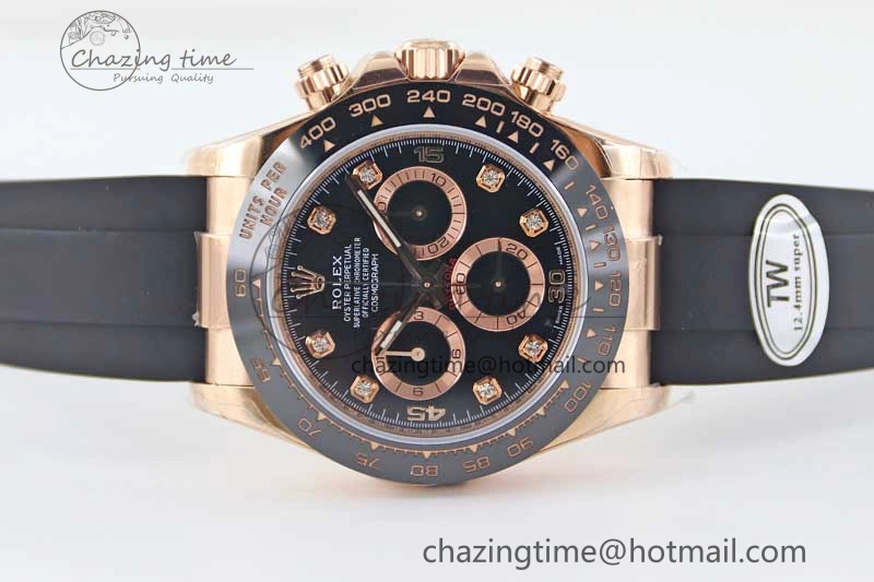 Daytona 116515 RG TWF 1:1 Best Edition 904L Steel Black  RG Diamonds Dial on Oysterflex Strap A7750