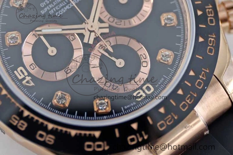 Daytona 116515 RG TWF 1:1 Best Edition 904L Steel Black  RG Diamonds Dial on Oysterflex Strap A7750