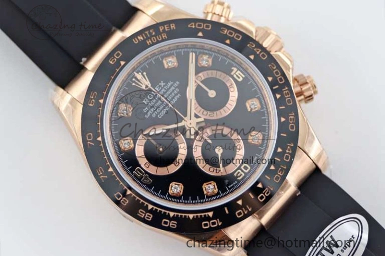 Daytona 116515 RG TWF 1:1 Best Edition 904L Steel Black  RG Diamonds Dial on Oysterflex Strap A7750