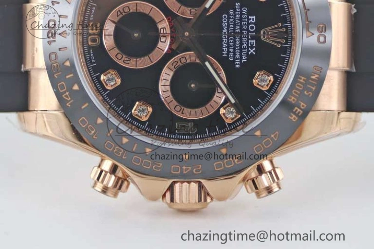 Daytona 116515 RG TWF 1:1 Best Edition 904L Steel Black  RG Diamonds Dial on Oysterflex Strap A7750