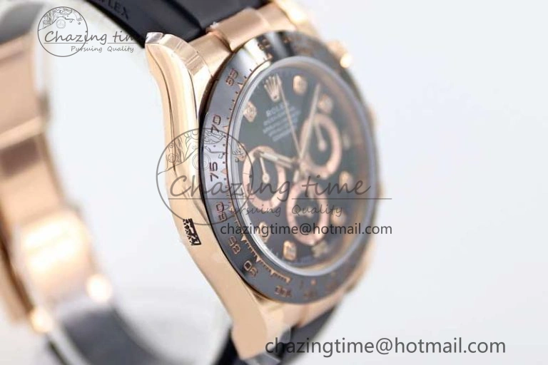Daytona 116515 RG TWF 1:1 Best Edition 904L Steel Black  RG Diamonds Dial on Oysterflex Strap A7750