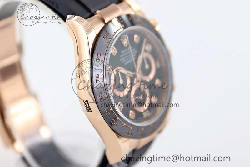 Daytona 116515 RG TWF 1:1 Best Edition 904L Steel Black  RG Diamonds Dial on Oysterflex Strap A7750