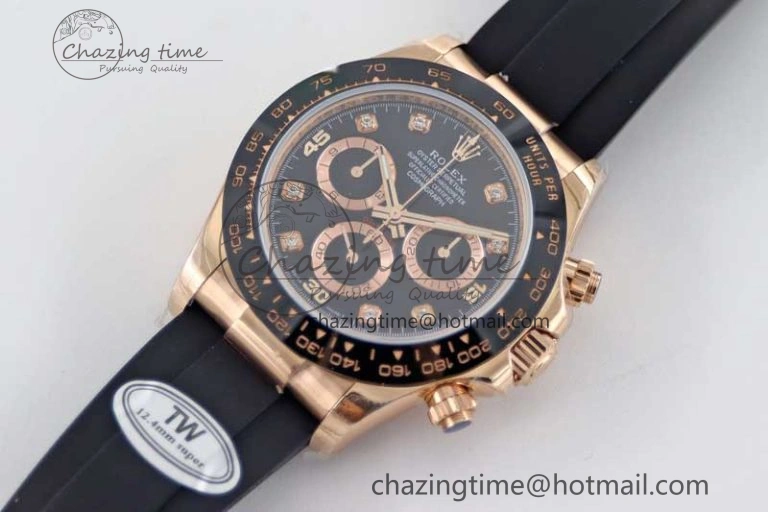 Daytona 116515 RG TWF 1:1 Best Edition 904L Steel Black  RG Diamonds Dial on Oysterflex Strap A7750