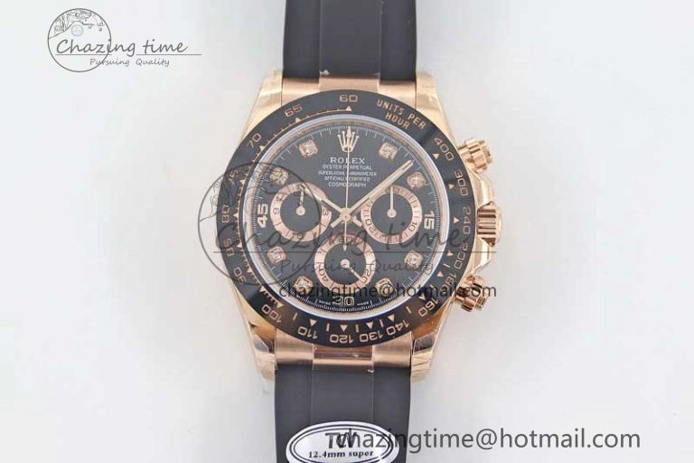 Daytona 116515 RG TWF 1:1 Best Edition 904L Steel Black  RG Diamonds Dial on Oysterflex Strap A7750
