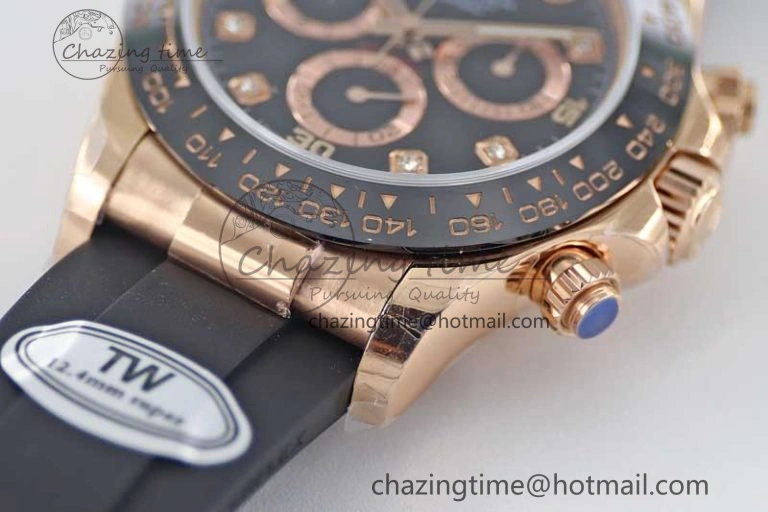 Daytona 116515 RG TWF 1:1 Best Edition 904L Steel Black  RG Diamonds Dial on Oysterflex Strap A7750